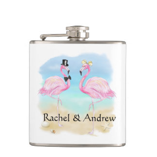 Tropical Flamingo Newlywed Vinyl Wrapped Flask