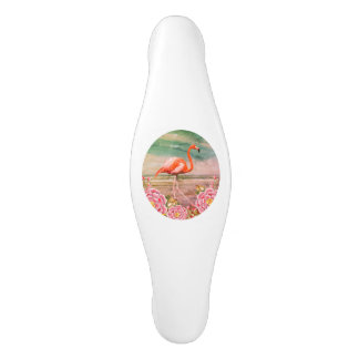 Tropical Flamingo on Beach w/ Pink Flowers Fantasy Ceramic Cabinet Pull