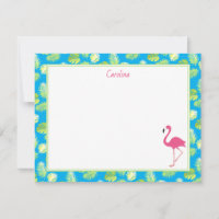 Tropical Flamingo Palm Branches Blue Stationery