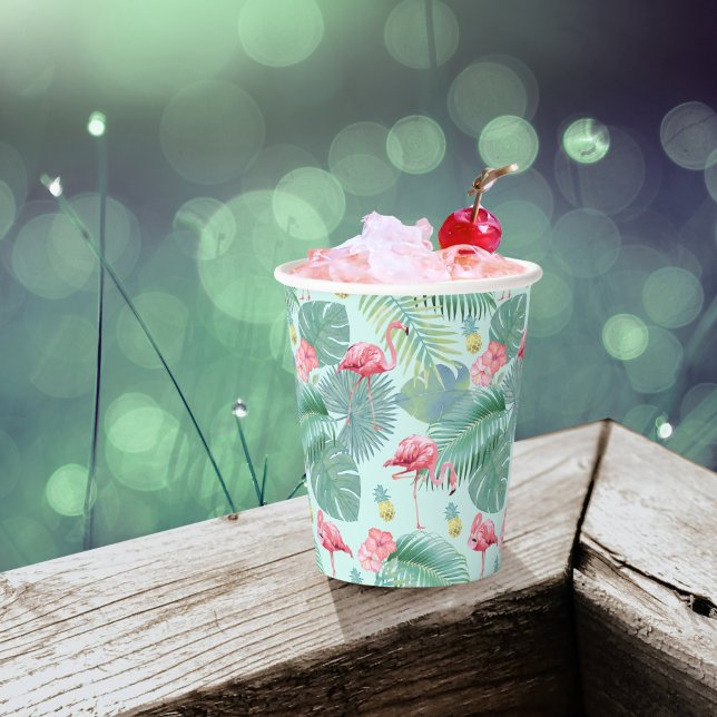 Tropical Flamingo, Palms, Pineapple Pattern ID926 Paper Cups (Creator Uploaded)