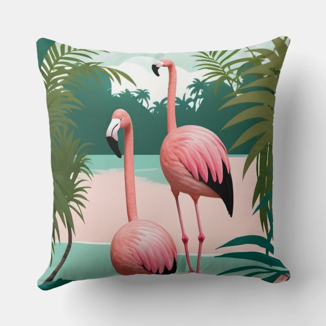 Tropical Flamingo Paradise Cushion (Back)