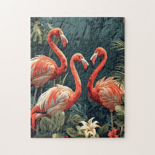 Tropical Flamingo Paradise: Vintage Postcard Jigsaw Puzzle (Vertical)