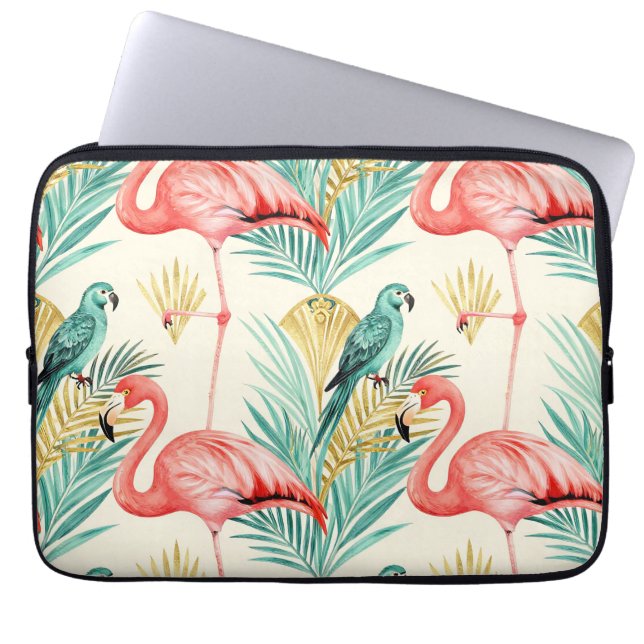 Tropical Flamingo Parrot Jungle Laptop Sleeve (Front)