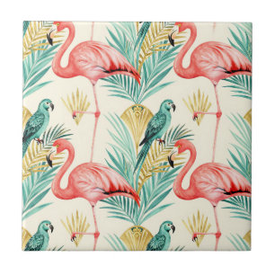 Tropical Flamingo Parrot Jungle Tile