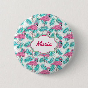 Tropical Flamingo Pattern. 6 Cm Round Badge