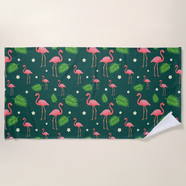 Tropical Flamingo Pattern Beach Towel (Front)