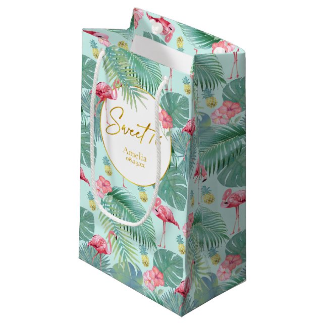 Tropical Flamingo Pattern Sweet Sixteen ID926 Small Gift Bag (Front Angled)