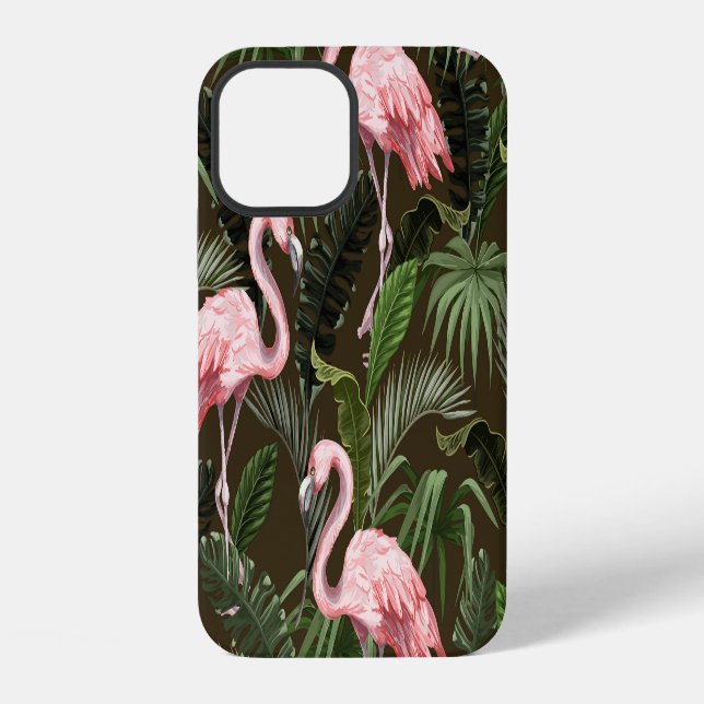 Tropical Flamingo Pattern: Vintage Leaves iPhone Case (Back)