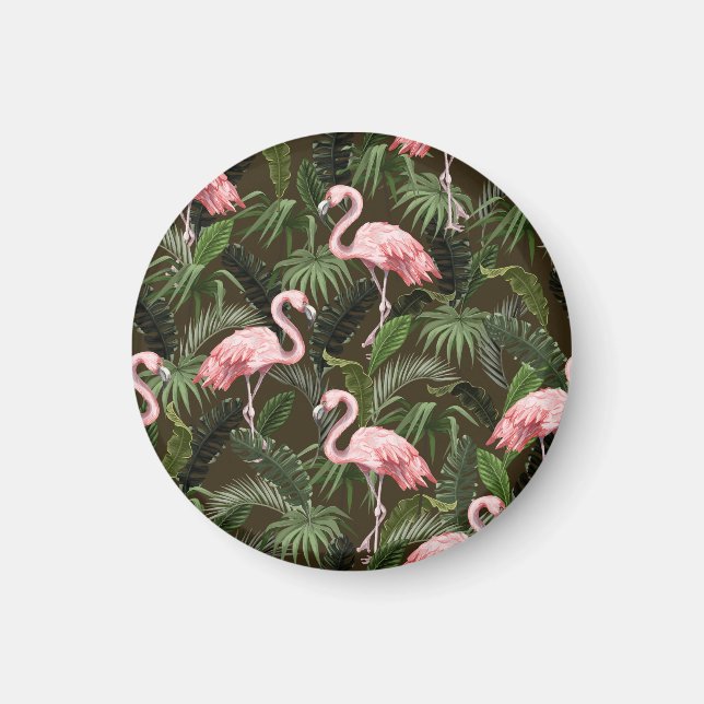 Tropical Flamingo Pattern: Vintage Leaves Magnet (Front)