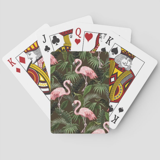 Tropical Flamingo Pattern: Vintage Leaves Playing Cards (Back)