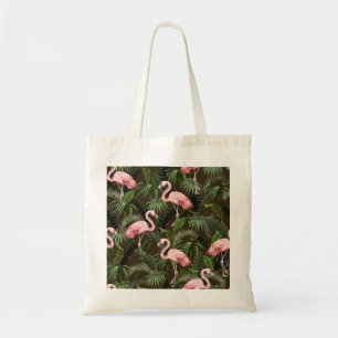 Tropical Flamingo Pattern: Vintage Leaves Tote Bag
