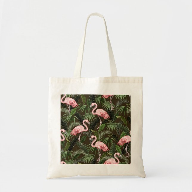 Tropical Flamingo Pattern: Vintage Leaves Tote Bag (Front)