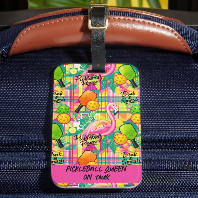 Tropical Flamingo Pickleball  Luggage Tag (Front Insitu 2)