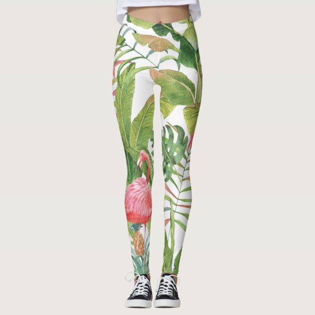 Tropical Flamingo Pineapple: Hand-Drawn Pattern Leggings (Front)