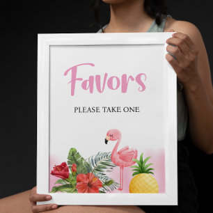 Tropical Flamingo Pink Baby Shower Favours Sign