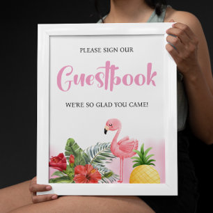 Tropical Flamingo Pink Guestbook Baby Shower