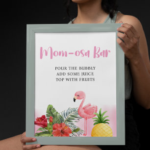 Tropical Flamingo Pink Mum-osa Bar Baby Shower Poster