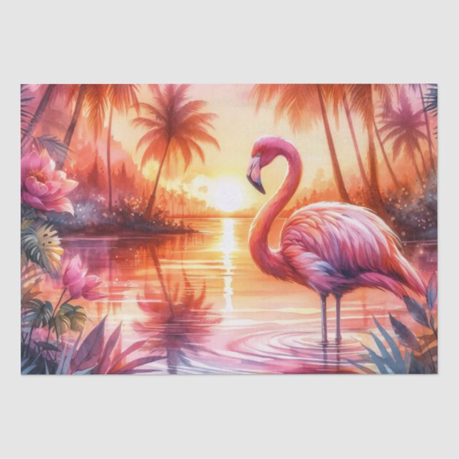 Tropical Flamingo Pink Sunset Decoupage Tissue Paper (Front)