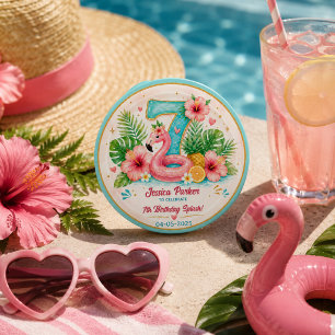 Tropical Flamingo Pool Party 7th Birthday Splash 3 Cm Round Badge