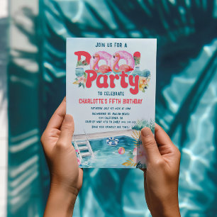 Tropical Flamingo Pool Party Birthday Invitation