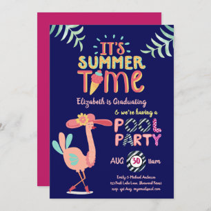 Tropical Flamingo POOL PARTY Pink Blue Girls Invitation
