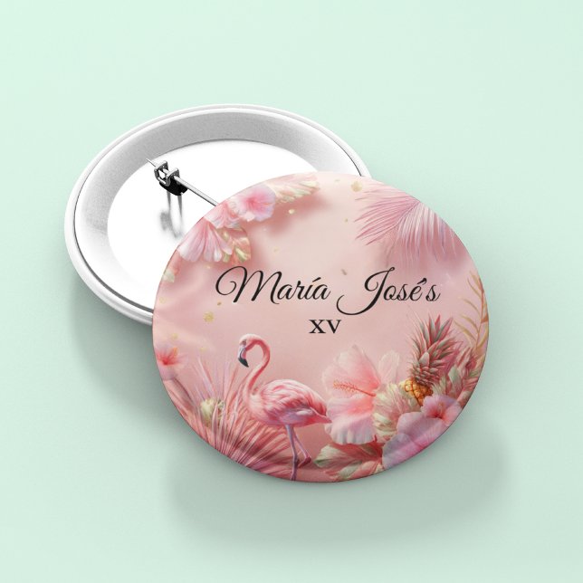 Tropical Flamingo Quinceañera, custom 3 Cm Round Badge (Creator Uploaded)