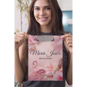 Tropical Flamingo Quinceañera, custom Clipboard
