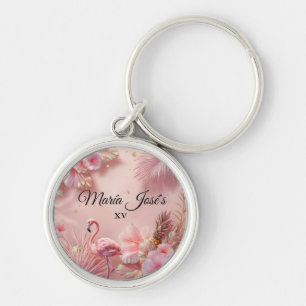Tropical Flamingo Quinceañera, custom Key Ring