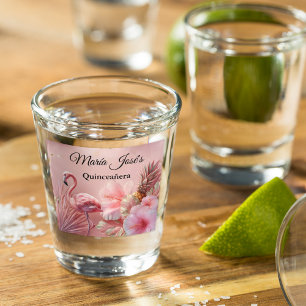 Tropical Flamingo Quinceañera, custom Shot Glass