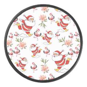 Tropical Flamingo Santa Christmas Pattern Hockey Puck