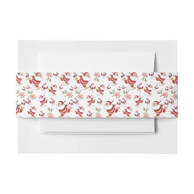 Tropical Flamingo Santa Christmas Pattern Invitation Belly Band (Front Example)