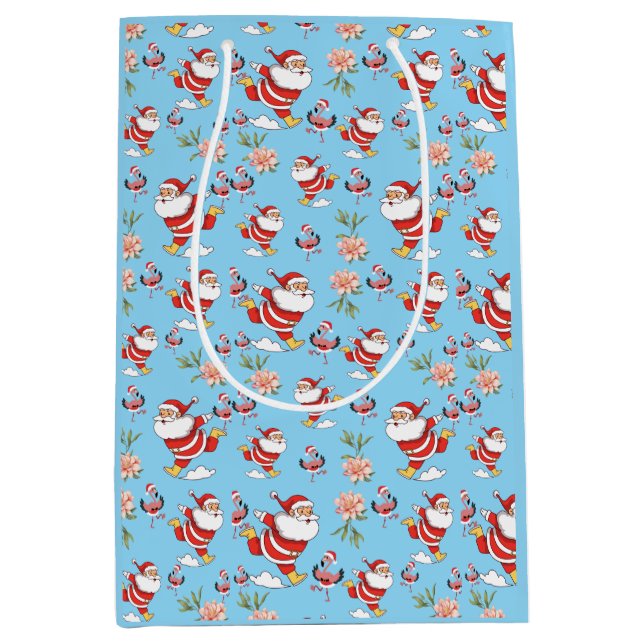 Tropical Flamingo Santa Christmas Pattern Medium Gift Bag (Front)