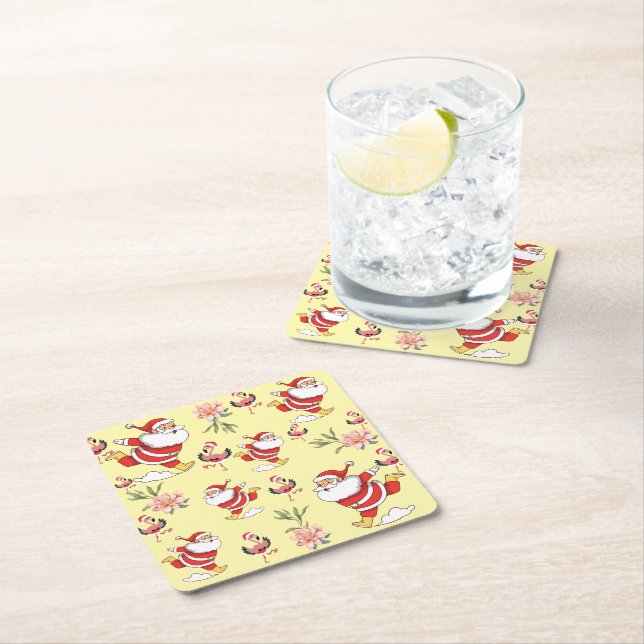 Tropical Flamingo Santa Christmas Pattern Napkins Square Paper Coaster (Insitu)