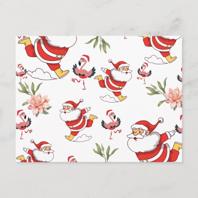 Tropical Flamingo Santa Christmas Pattern Postcard (Front)