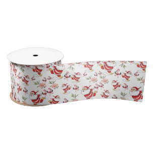 Tropical Flamingo Santa Christmas Pattern Satin Ribbon