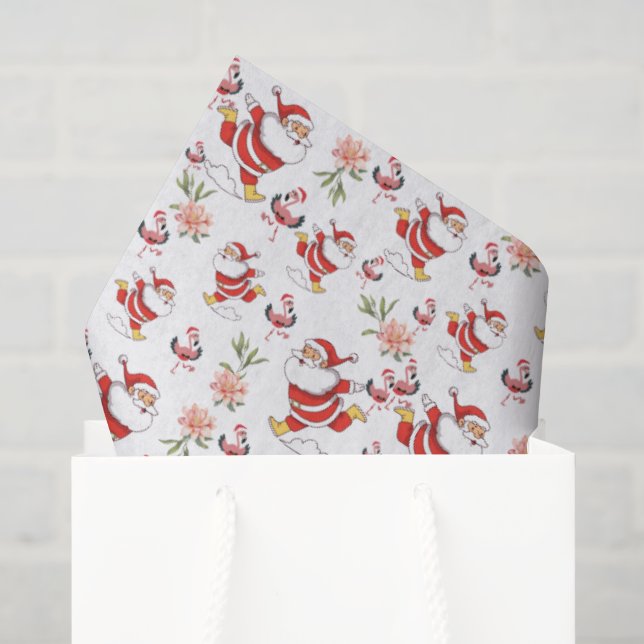 Tropical Flamingo Santa Christmas Pattern Tissue Paper (Gift Bag)