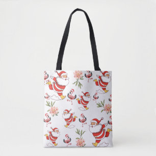 Tropical Flamingo Santa Christmas Pattern Tote Bag