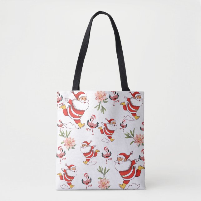 Tropical Flamingo Santa Christmas Pattern Tote Bag (Front)