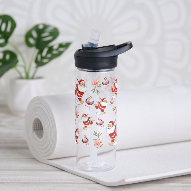 Tropical Flamingo Santa Christmas Pattern Water Bottle (Yoga (Rotated))