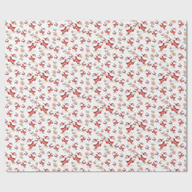 Tropical Flamingo Santa Christmas Pattern Wrapping Paper (Flat)