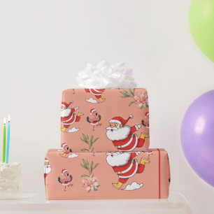 Tropical Flamingo Santa Christmas Pattern Wrapping Paper