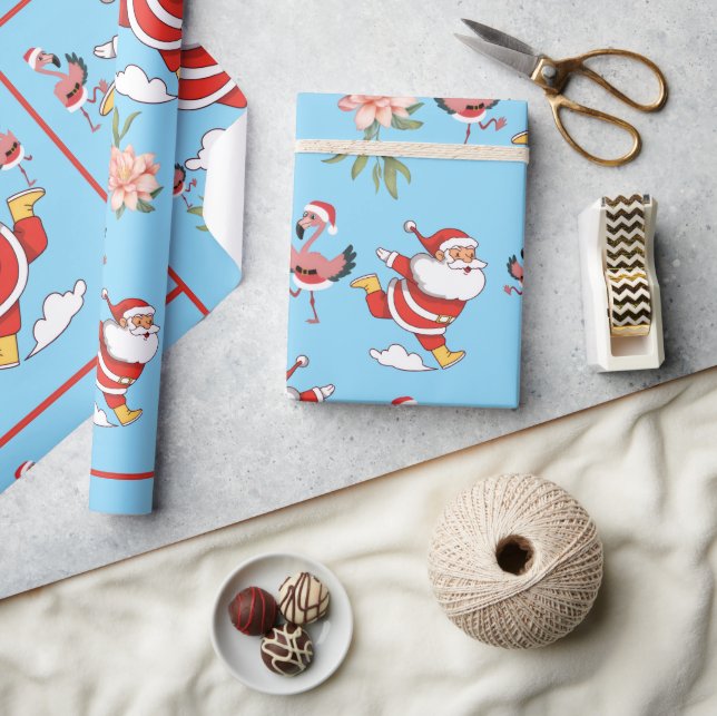 Tropical Flamingo Santa Christmas Pattern Wrapping Paper (Crafts)