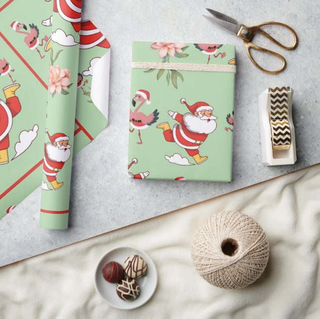 Tropical Flamingo Santa Christmas Pattern Wrapping Paper (Crafts)