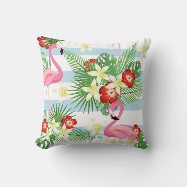 Tropical Flamingo Stripes Pattern Cushion (Front)