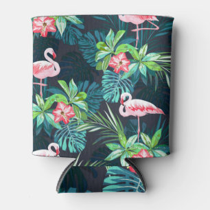 Tropical Flamingo: Summer Flowers Pattern Can Cooler