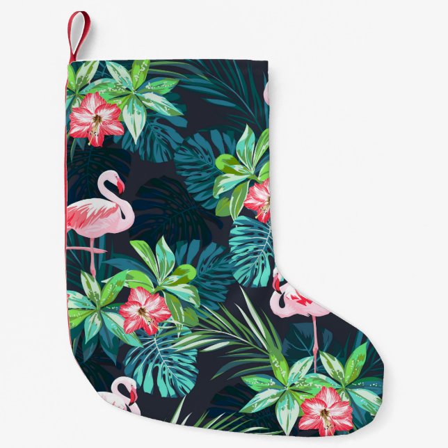 Tropical Flamingo: Summer Flowers Pattern Small Christmas Stocking (Front)