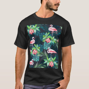 Tropical Flamingo: Summer Flowers Pattern T-Shirt