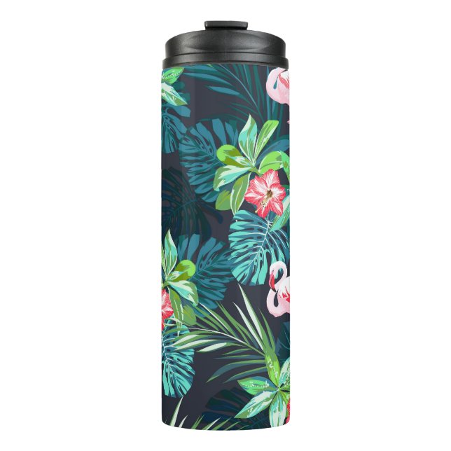 Tropical Flamingo: Summer Flowers Pattern Thermal Tumbler (Front)