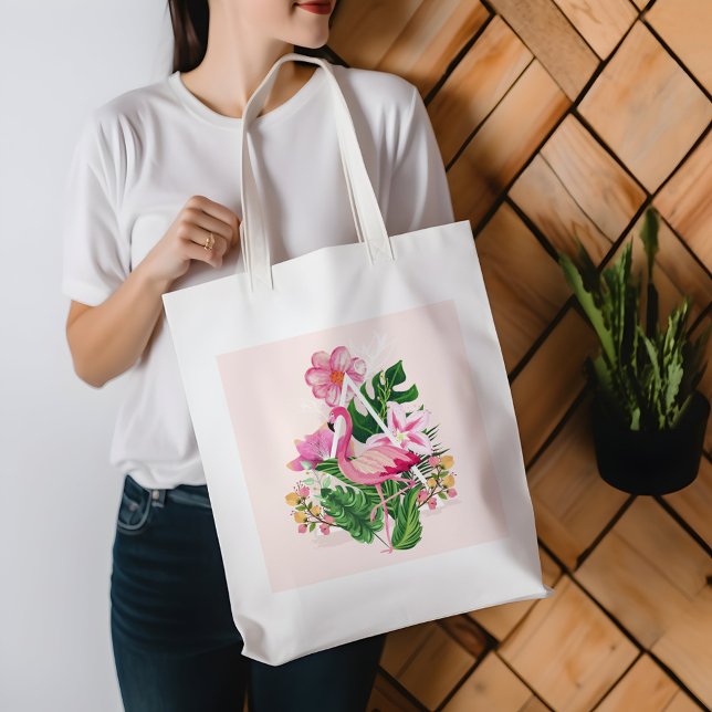 Tropical Flamingo Summer Pink Green Botanical Tote Bag (Creator Uploaded)