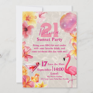 Tropical Flamingo Sunset Party Birthday Cocktail Invitation
